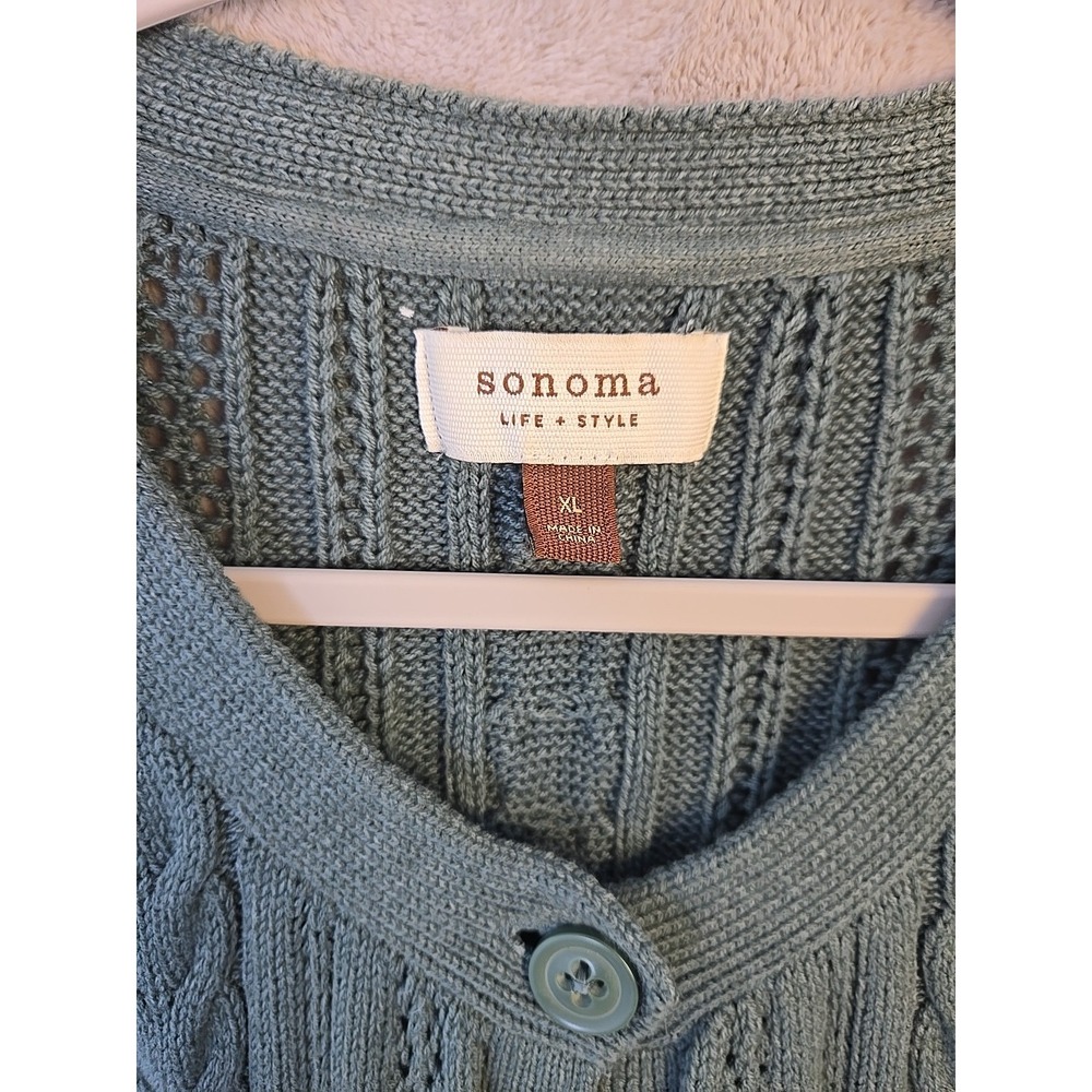 Sonoma Short Sleeve Open Front Cardigan Green Large 1 Button Sz XL - Picture 7 of 8